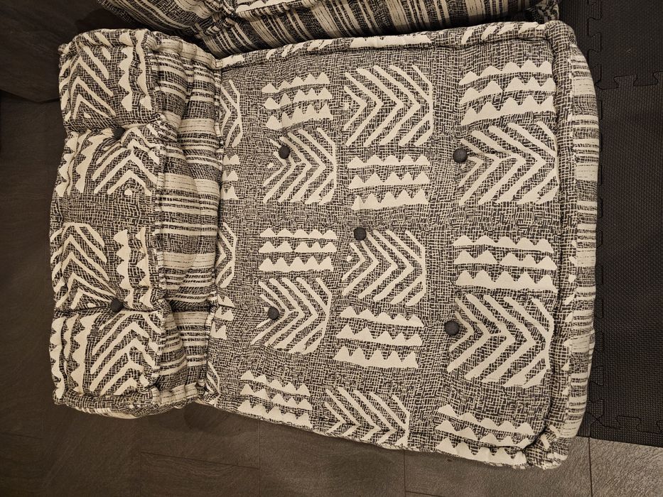 vidaXL Sofa Pufy modułowe 3-osobowy, szary w paski, tkanina