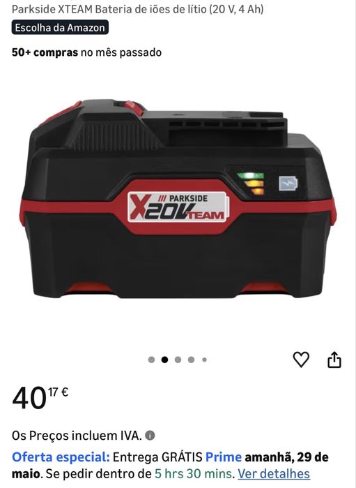 Bateria Parkside 20v/4Ah - Novo modelo