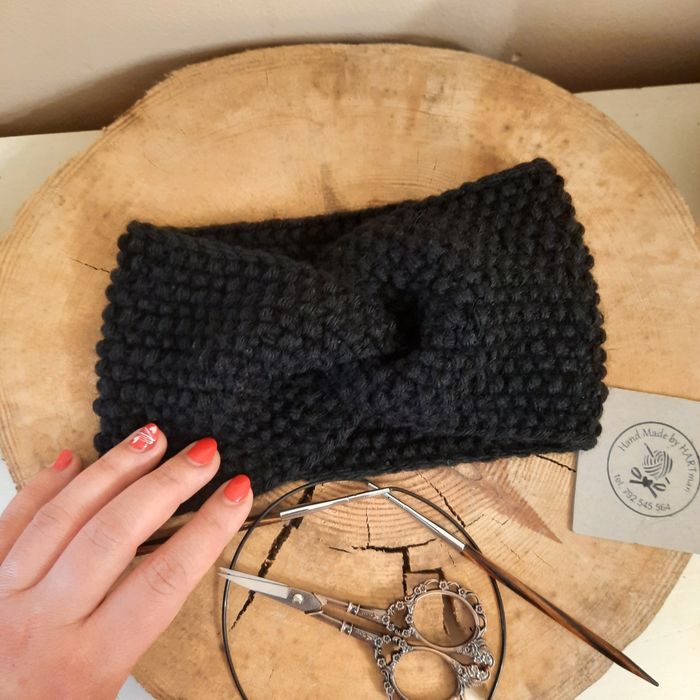 Komplet opaska i komin, rękodzieło, wełna merino