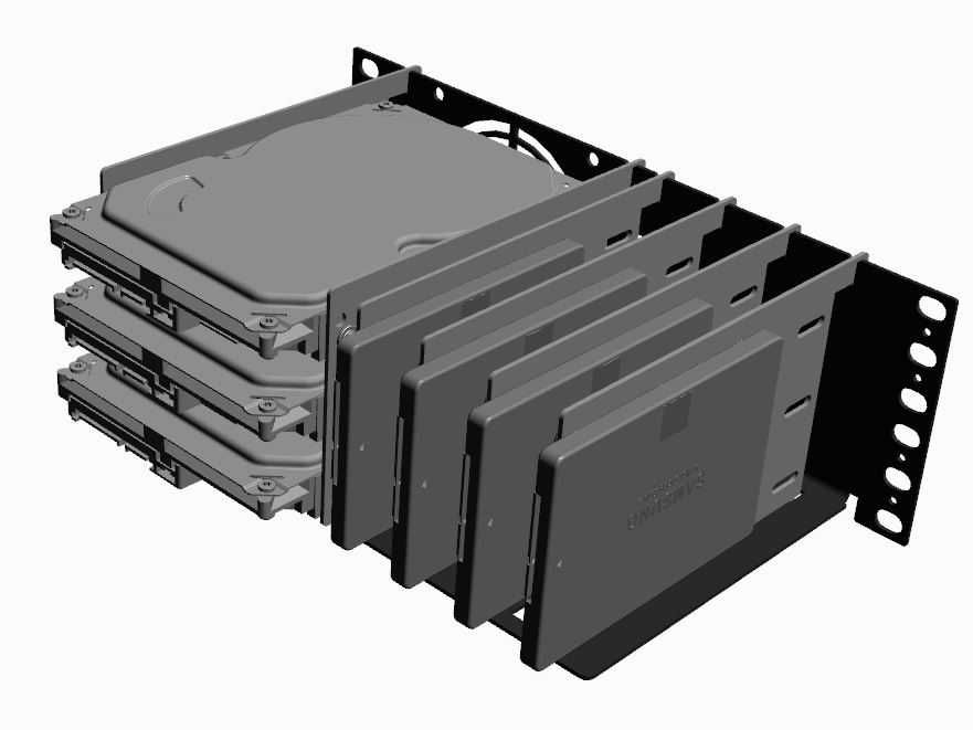 R-CASE - HDD Holder 10" RAW (ocynk), uchwyt do montażu 3x HDD, 4 x SSD