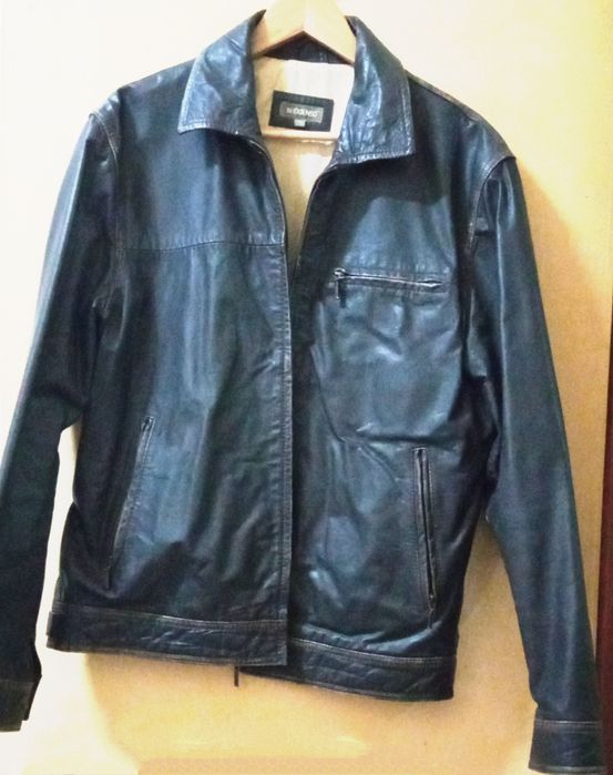 Blusão de cabedal castanho/preto