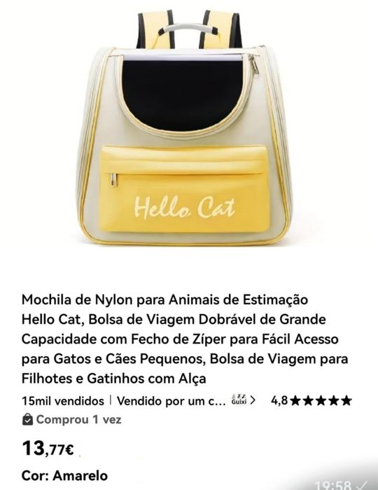 MOCHILA DE GATO ou cão pequeno