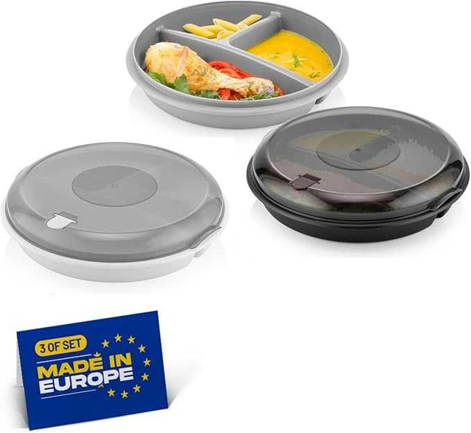 Zestaw 2 pojemniki miska z 3 przegródkami, szczelne pojemniki lunchbox