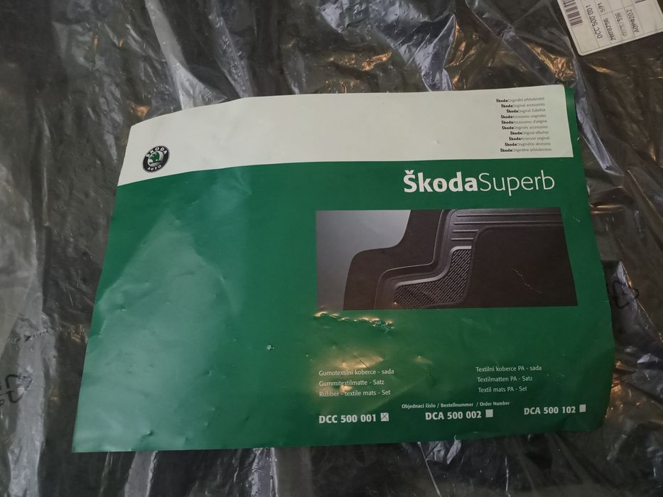 Dywaniki gumowo-tekstylne SKODA Superb 1 DCA 500 001 ORYGINAŁ Nowe Wwa