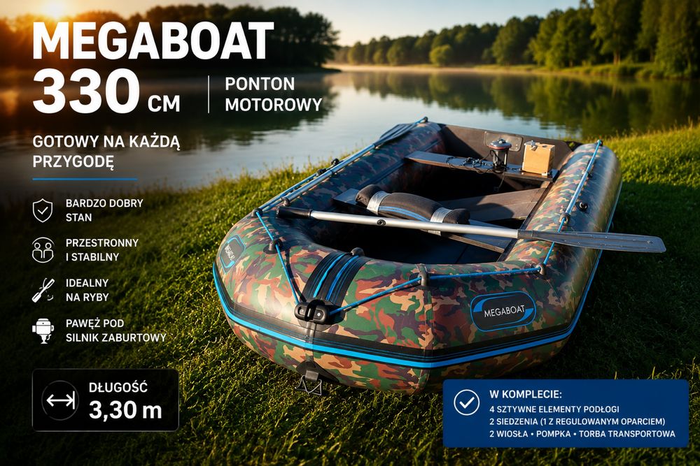 Ponton MEGABOAT 330 motorowy 3,3 m + podłoga + wiosła + siedzenia