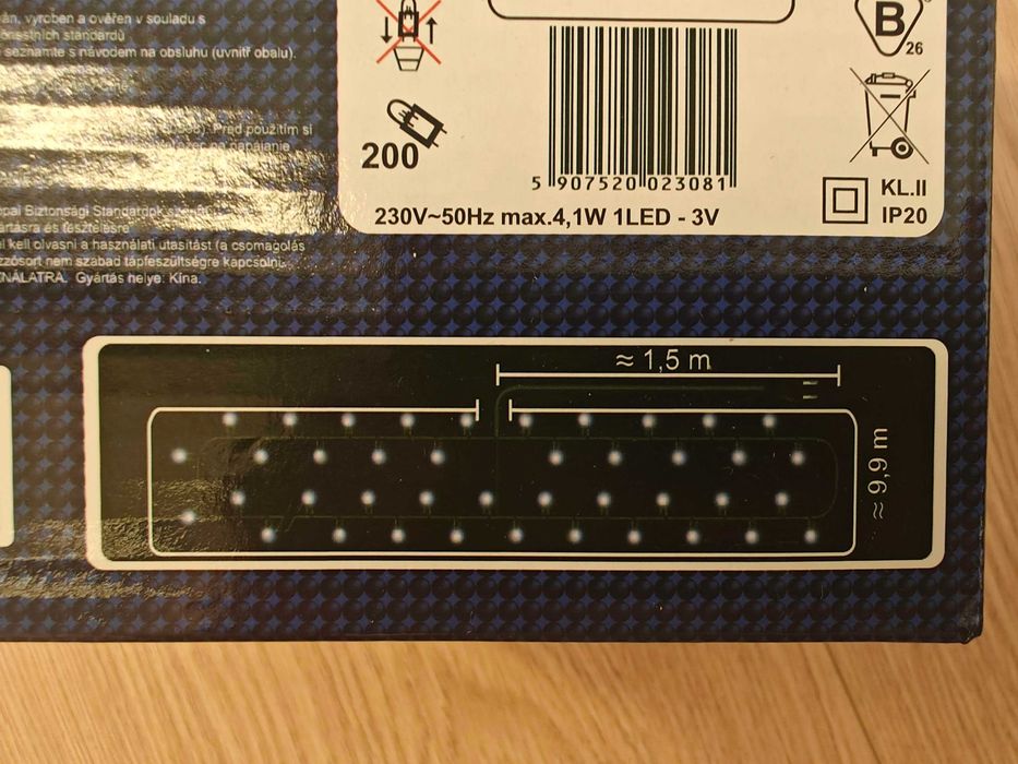 Łańcuch świetlny LED 200 diod, gruby, zimny bialy, lampki choinkowe