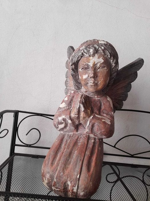 Escultura anjo decorativo madeira grande antigo