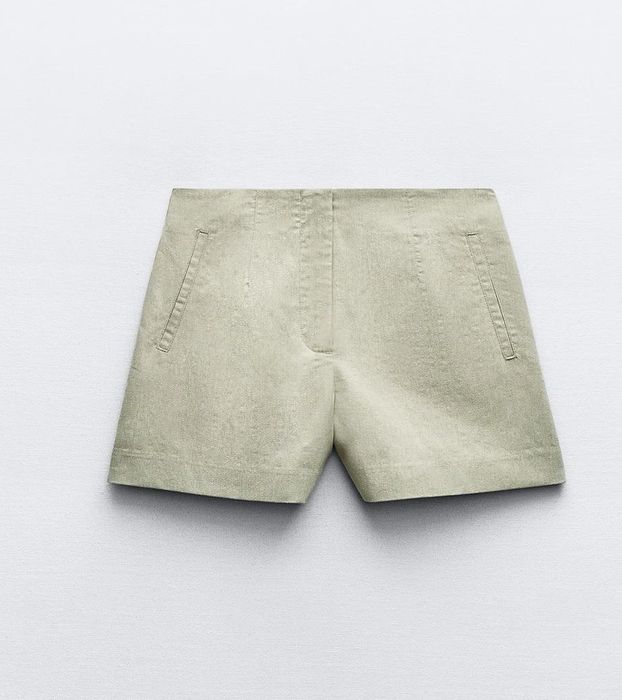 Костюм Zara: жакет + шорти. Розмір S. Колір приглушений світло-оливковий / sage green.