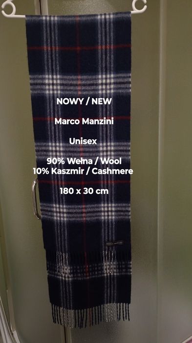 Marco Manzini  NOWY  Szal wełniany z kaszmirem, Uniseks, 10% Kaszmir
