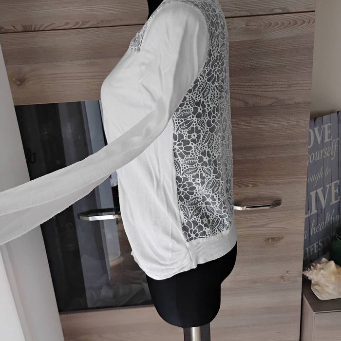 Biały sweterek z koronkowymi wstawkami New Look r. 36 38 40
