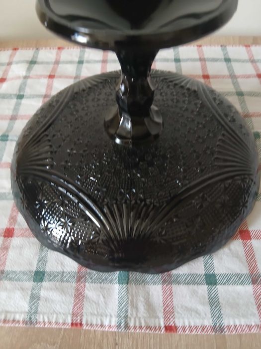 Czarna patera owocarka WACHLARZE HSG Ząbkowice PRL Hialit DESIGN, Vintage