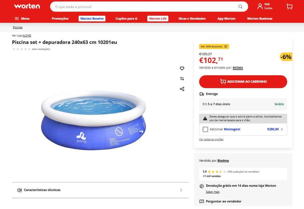 Piscina insuflávell autoportante, como NOVA!