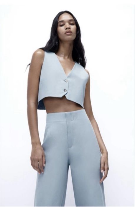 Костюм Zara льон котон брюки палаццо жилетка S