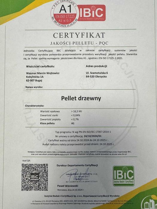 Pellet drzewny MUTEKI 6mm worki 15kg z certyfikatem i transportem