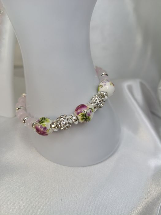 Komplet biżuterii Handmade Różany Ogród z kwarcu różowego