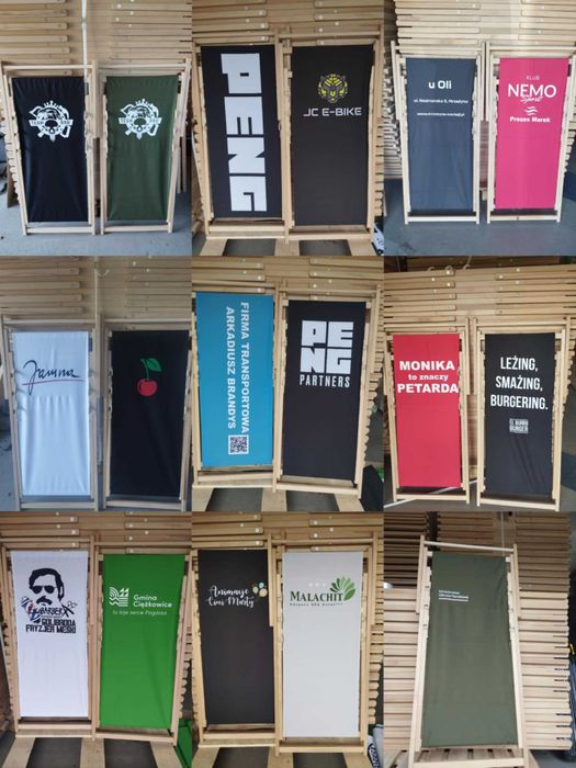 Leżak drewniany ogrodowy bukowy logo napis prezent personalizowany