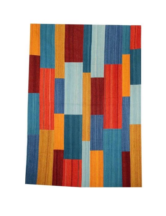 Tapete Kilim Artesanal em Lã 160x230 cm – Design Geométrico Multicolor