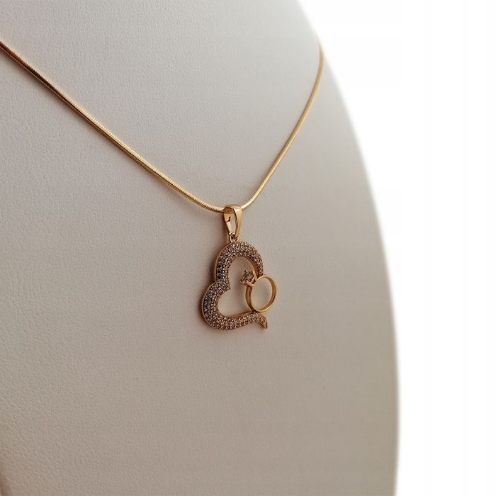 Piękny Złoty Naszyjnik Serce Z Pierścionkiem 50cm