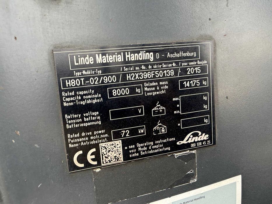 Wózek widłowy LINDE H80T widlak 8t przesuw boczny H80T/900