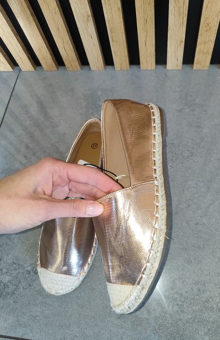 Złote różowe espadryle baleriny 37