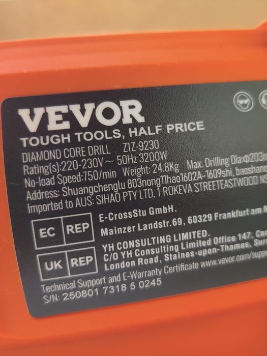 Maquina de furar carotes / caroteadora 3200W. + Broca 108 mm incluída