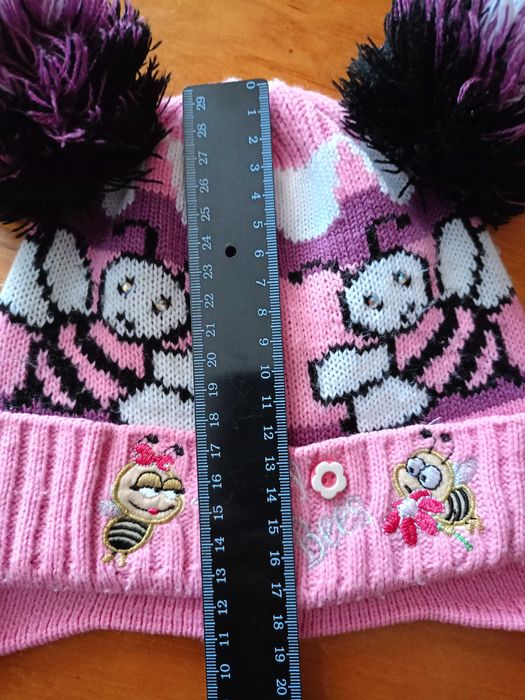 Дитяча рожева шапочка з бджілками для дівчинки, на зав"язках