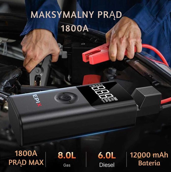 Urządzenie Rozruchowe Jump Starter Booster KOMPRESOR POWERBANK 12000mA