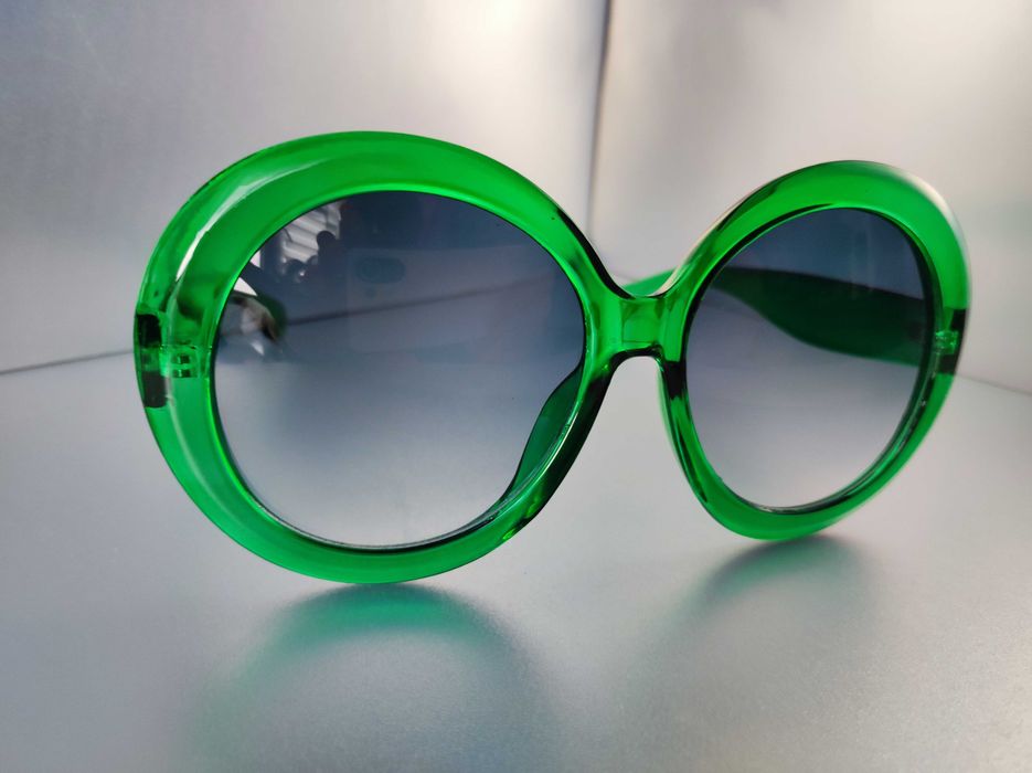 Duże okrągłe zielone butelkowe okulary Retro Glamour style uv400 old money