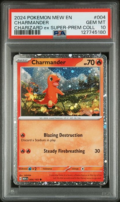 Zestaw kart pokemon Charmander, Charmeleon, Charizard PSA 10 sekwencja!