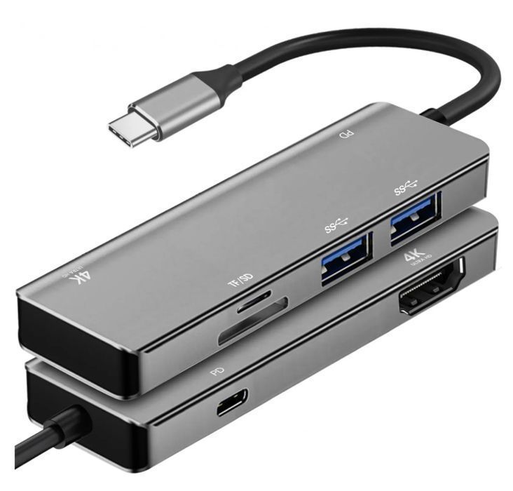 Aluminiowy adapter USB-C na HDMI 4K 30Hz + USB / USB-C + SD OEM-C16