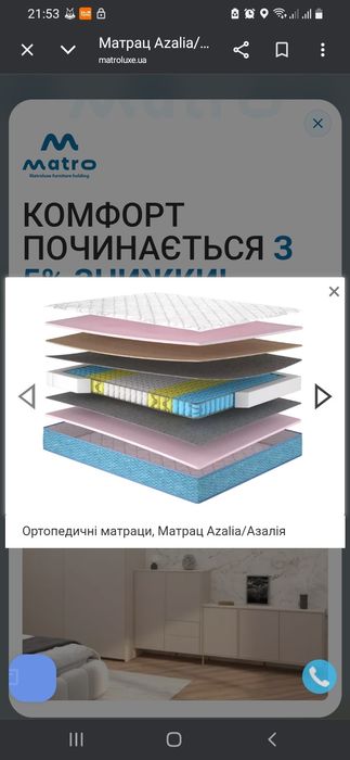 Продам матрас Азалія.Виробник матролюкс.Розмір 160×200см