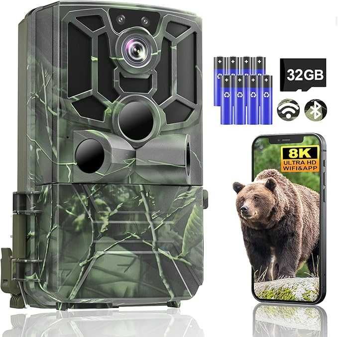 Fotopułapka 5K z Wi-Fi, Bluetooth i detektorem ruchu, wodoodporna