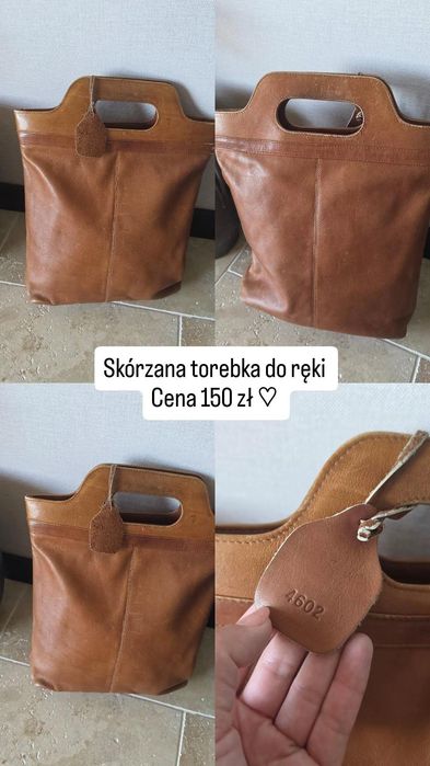 Torebka skórzana brazowa koniakowa