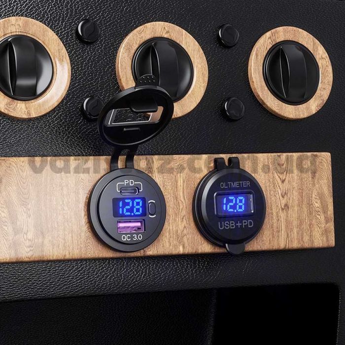 USB розетка + вольтметр QC 3.0USB + PD Type-C 12В-24В быстрая зарядка