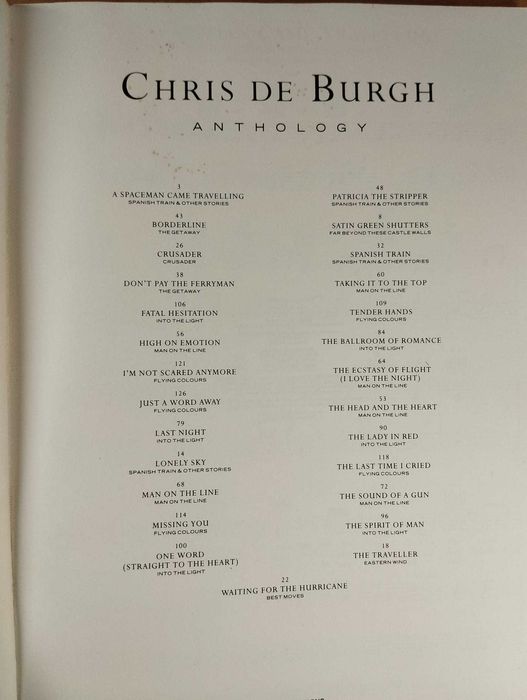 Partituras Chris de Burgh, Anthology