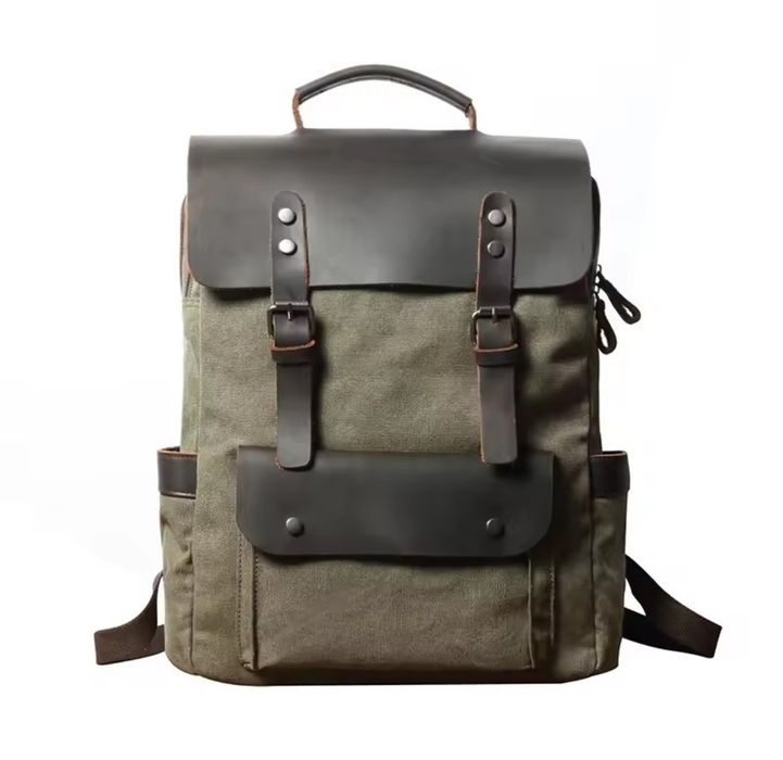 Чоловічий шкіряний міський рюкзак хакі