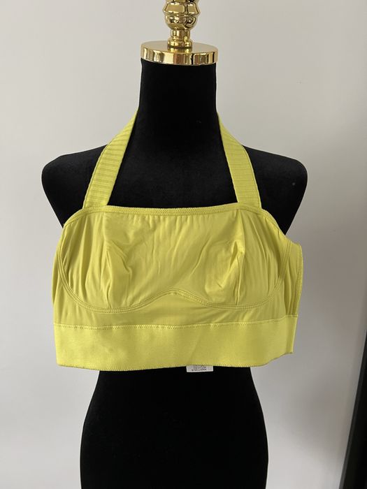 Żółta, krótka bluzka, crop top, biustonosz, stanik, prążki, Etam, S