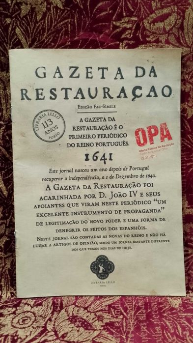 Gazeta da Restauração 1641 Fac-Símile