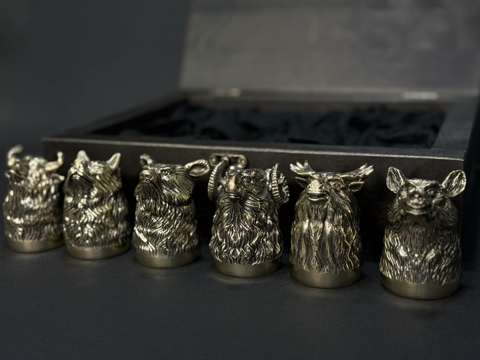 Бронзовые рюмки, чарки перевертыши, подарочный набор рюмок