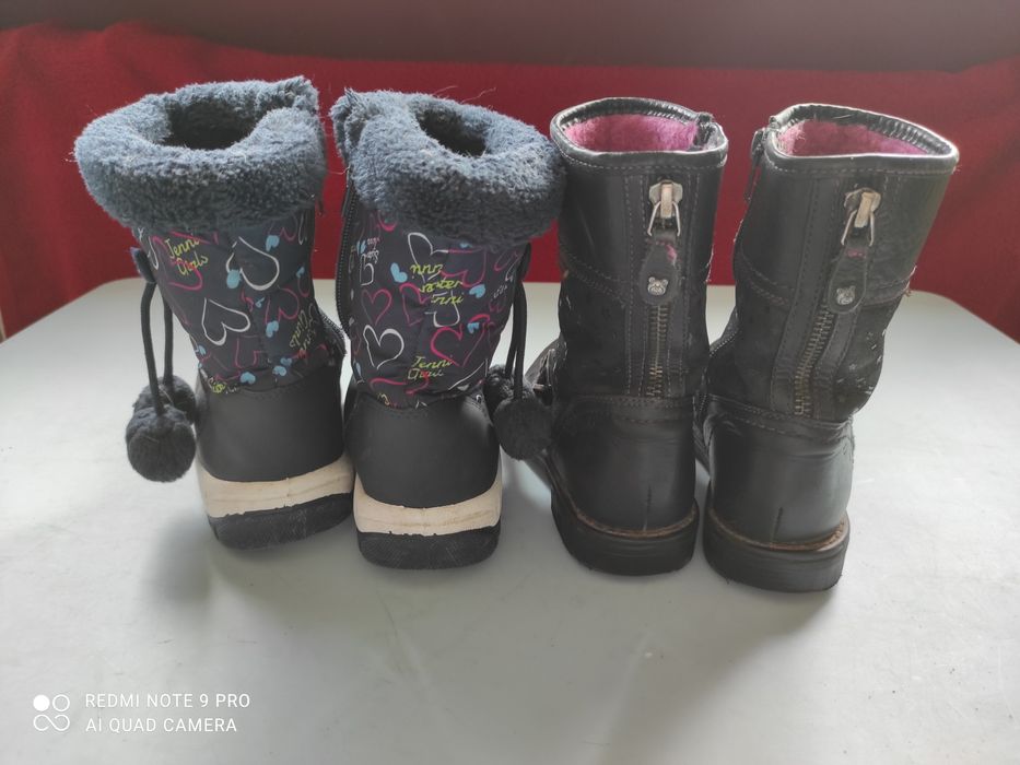 Śniegowce w serduszka i skórzane buty zimowe Lasocki roz. 29 19cm