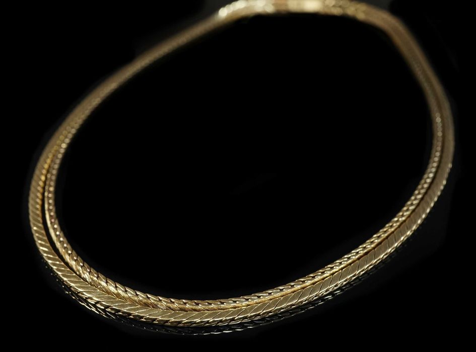 Złoto 585 - złoty łańcuszek podwójny, pełny. 40 cm Używany