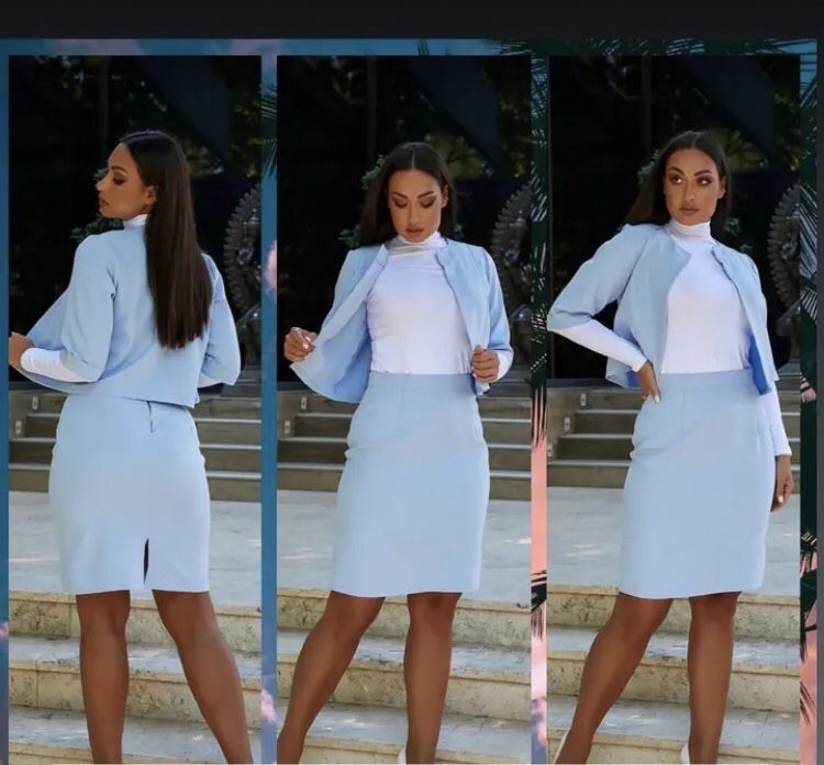 Костюм юбка спідниця піджак жакет  блакитний