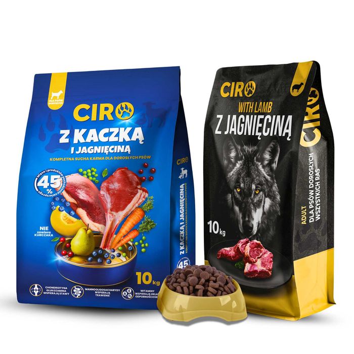 Sucha karma dla psa CIRO z JAGNIĘCINĄ oraz KACZKĄ x2 10kg MIĘSA Adult