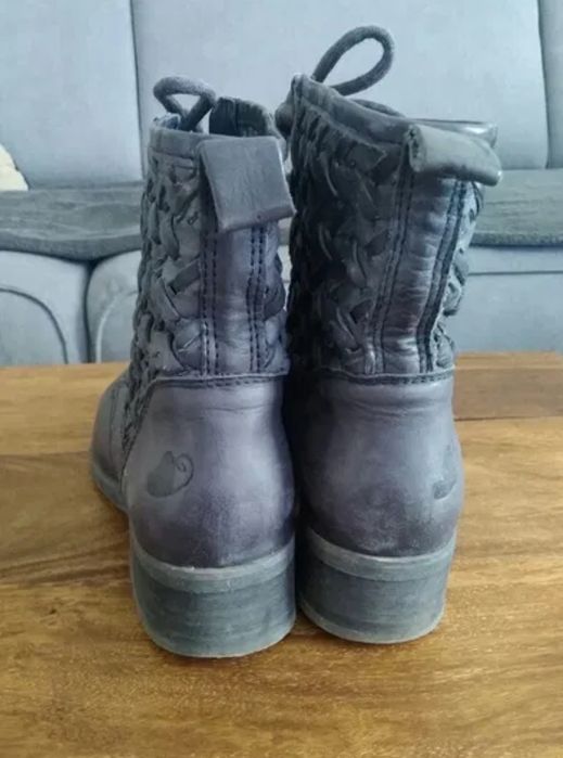 Botki FELMINI -37- skóra nat. szaro-niebieskie Workery Bikery