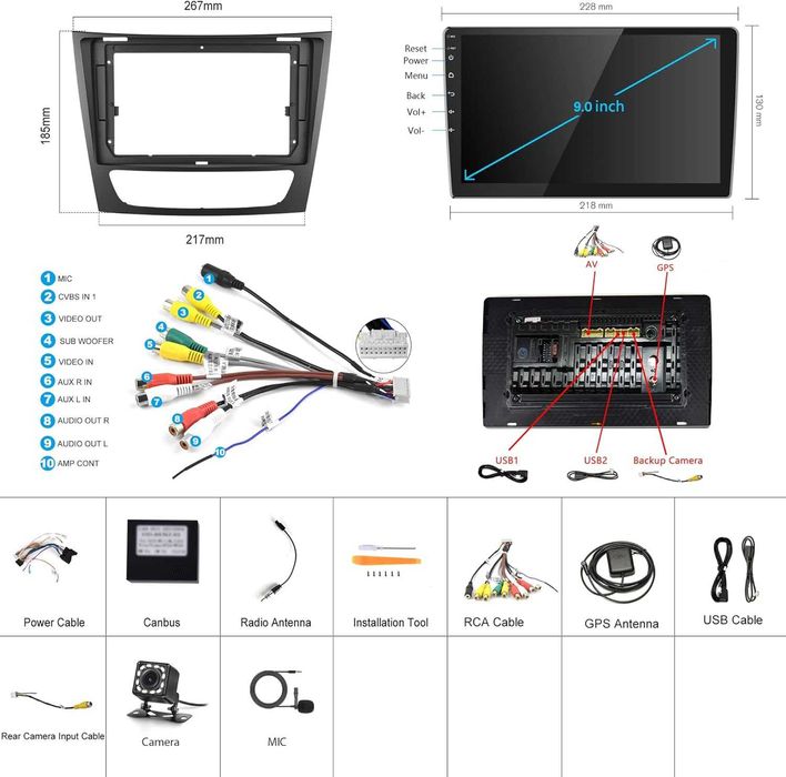 Radio Android 13 2DIN | Mercedes W211 / W219 / W209 / W463 | 9" | Wireless CarPlay / Android Auto