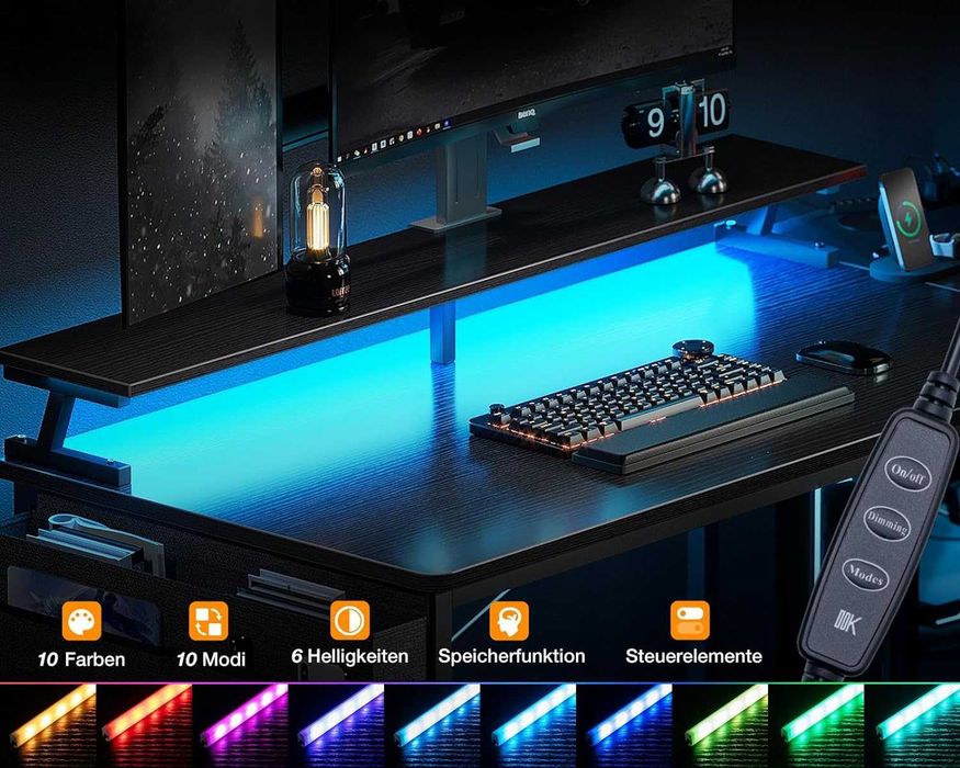 Mesa de gaming secretária preta com LED vários acessórios [2 tamanhos]
