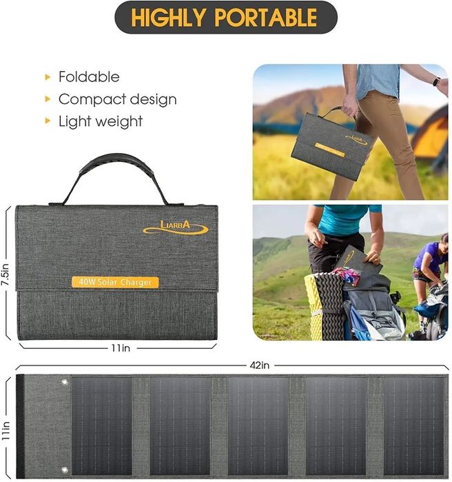 Портативна зарядна сонячна панель Liarba 40W USB 5v 3A QC3.0/DC 18v40w