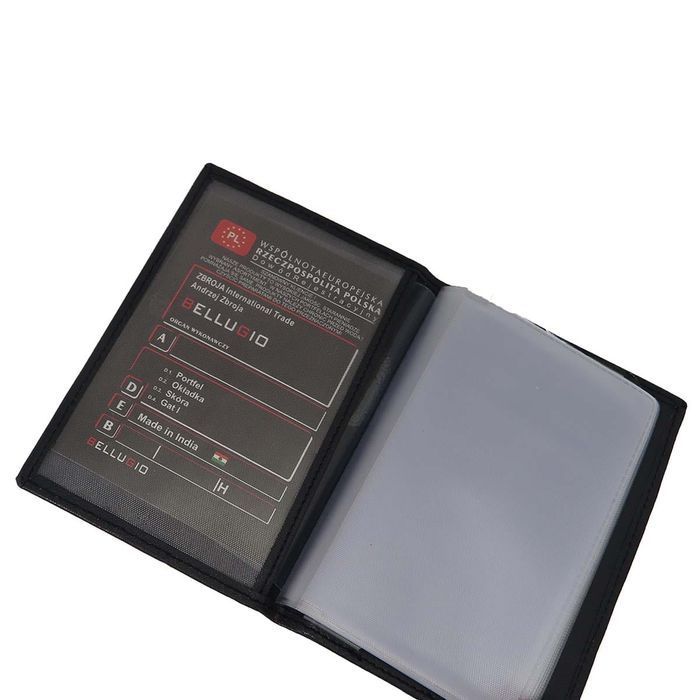 Skórzane etui z systemem ochronnym RFID granatowe karty wizytówki nowe