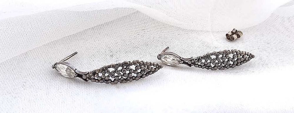 Piękne kolczyki srebrne kryształ górski ażurowe antyk