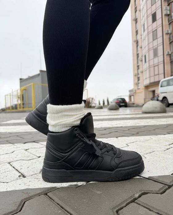 ‼️ РАСПРОДАЖА женские кроссовки зимние чёрные тёплые хайтопы с мехом